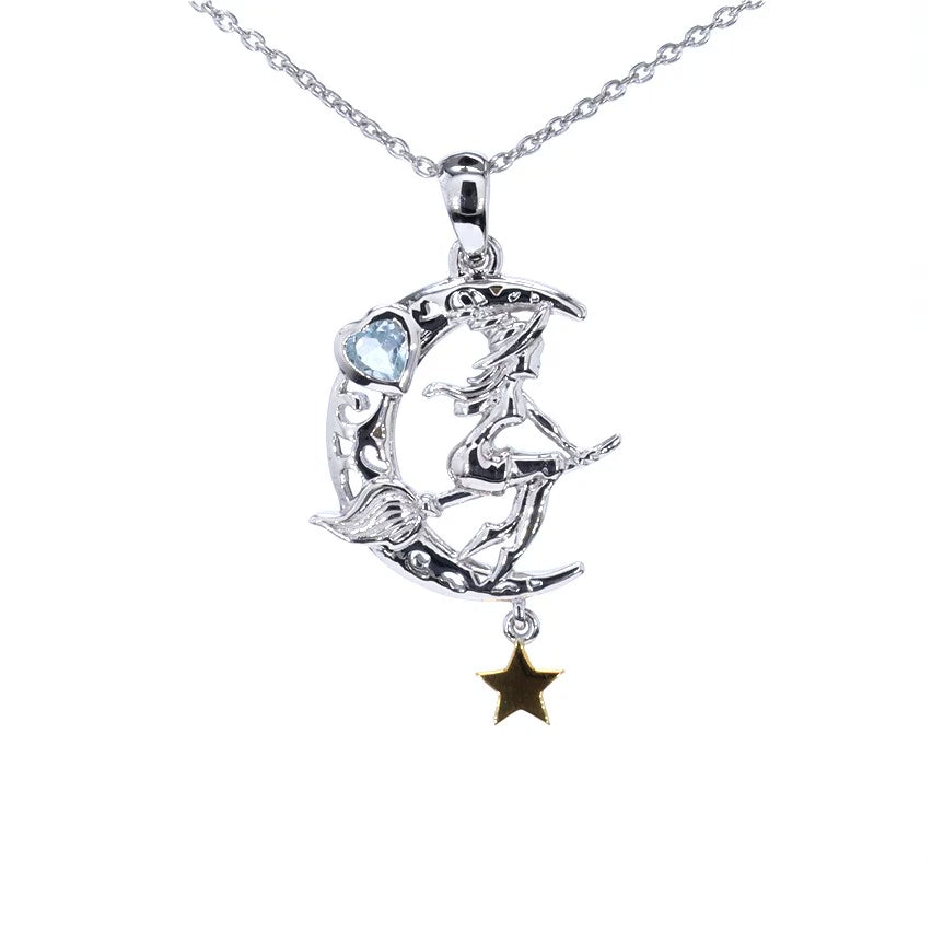 Blue Topaz Witch Pendant 0.34 Carats Sterling Silver