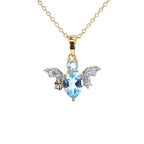 Blue Topaz Bat Pendant With White Topaz 1.41 Carats Gold Plated Silver