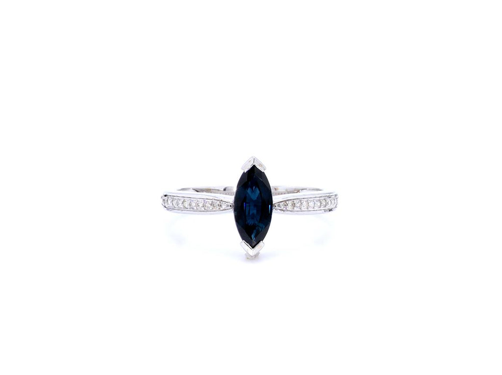Natural Blue Sapphire Ring With Diamonds 1.39 Carats 14K White Gold