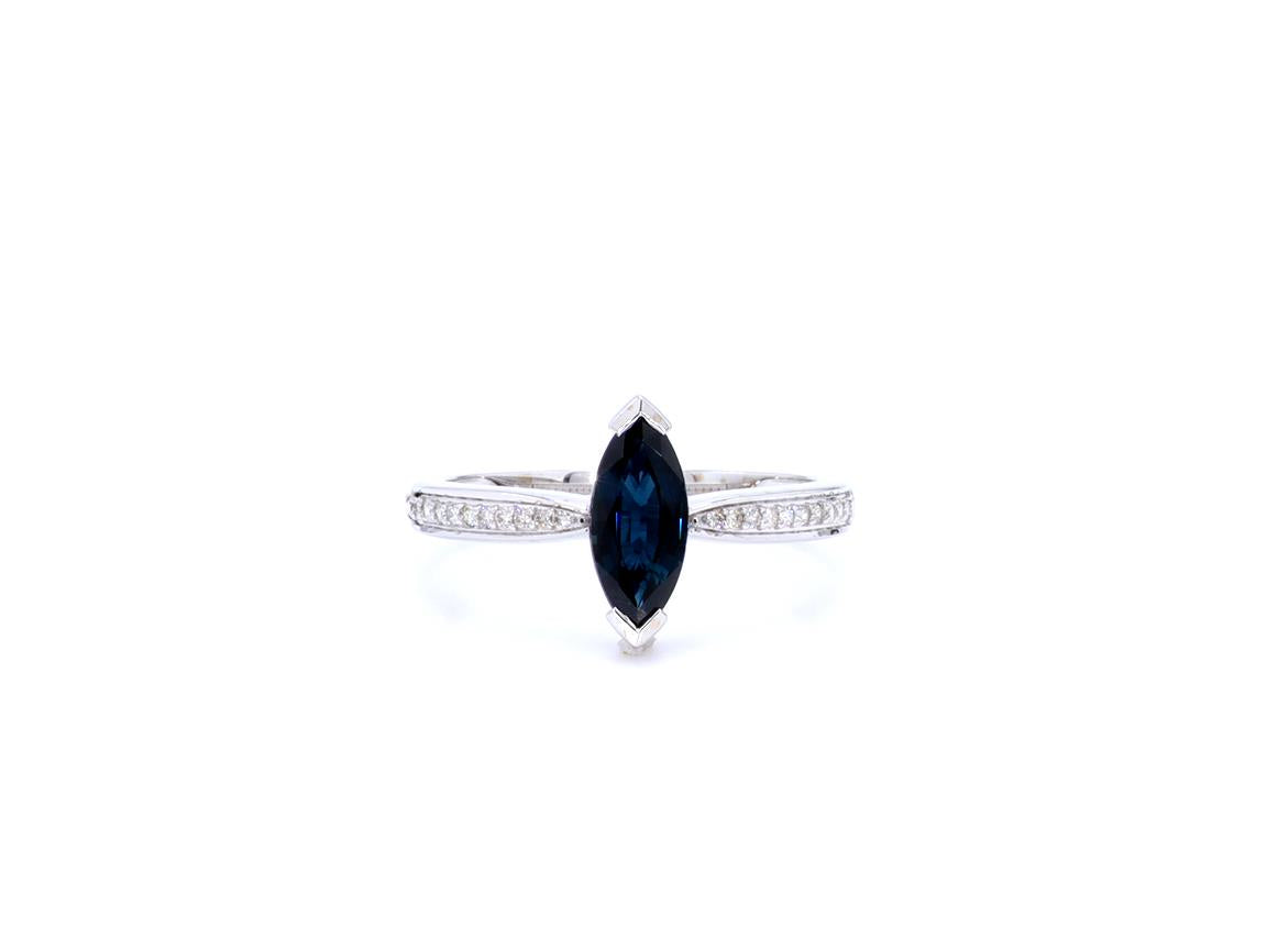 Natural Blue Sapphire Ring With Diamonds 1.39 Carats 14K White Gold