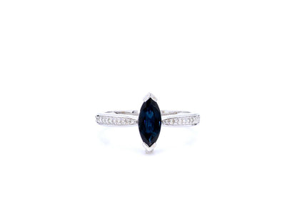 Natural Blue Sapphire Ring With Diamonds 1.39 Carats 14K White Gold