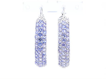 Tanzanite Hoop Earrings 3 Carats Rhodium Plated Silver