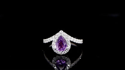 Purple Sapphire Ring With Diamond Halo Setting 1.78 Carats 18K Gold