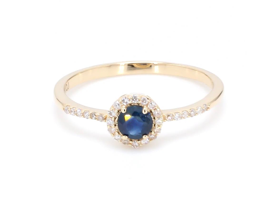 Blue Sapphire Ring With Diamonds 0.36 Carats 14K Yellow Gold