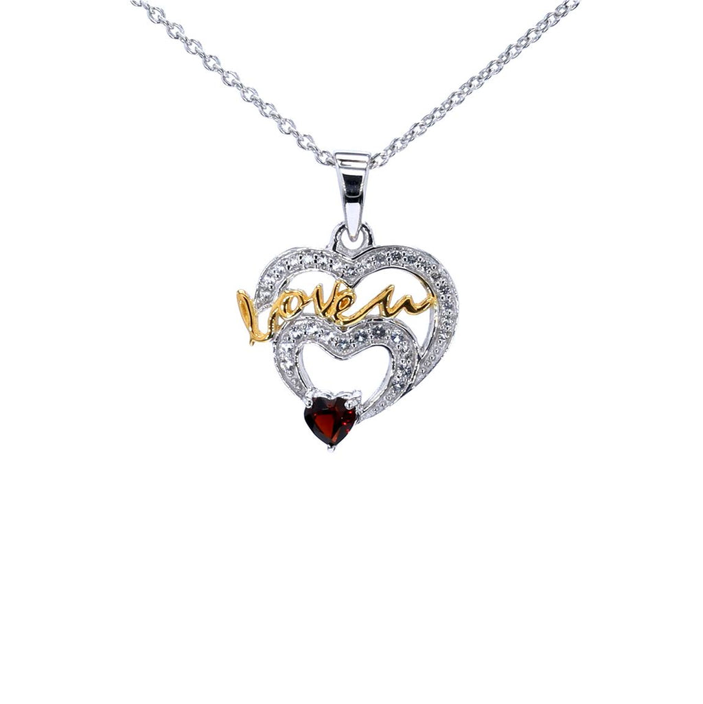 Garnet Heart Pendant With White Topaz 0.51 Carats Gold Plated Silver