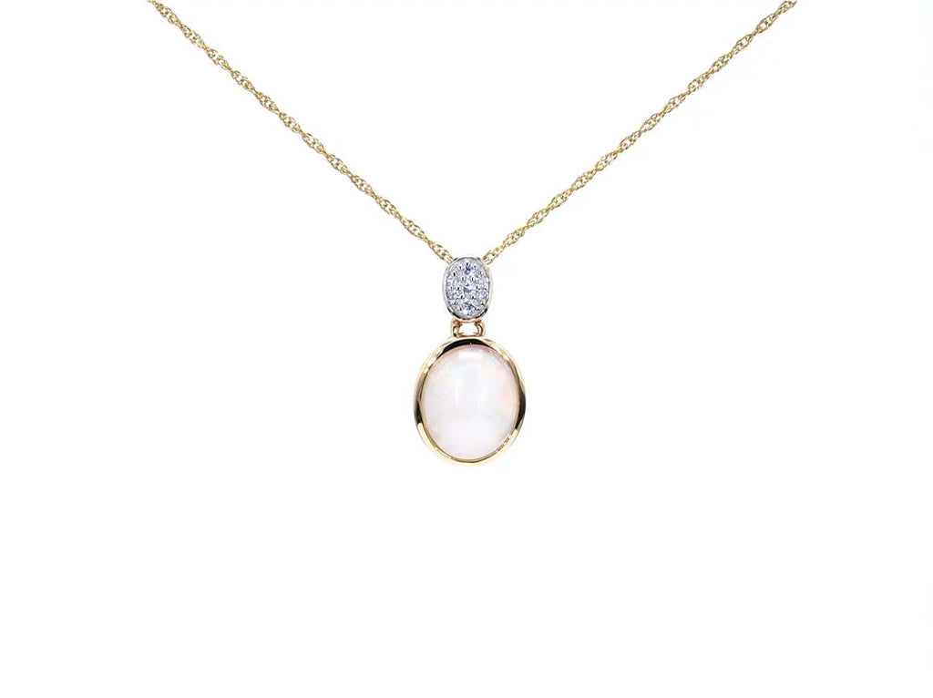 Ethiopian Opal Pendant With Diamonds 1.6 Carats 10K Yellow Gold
