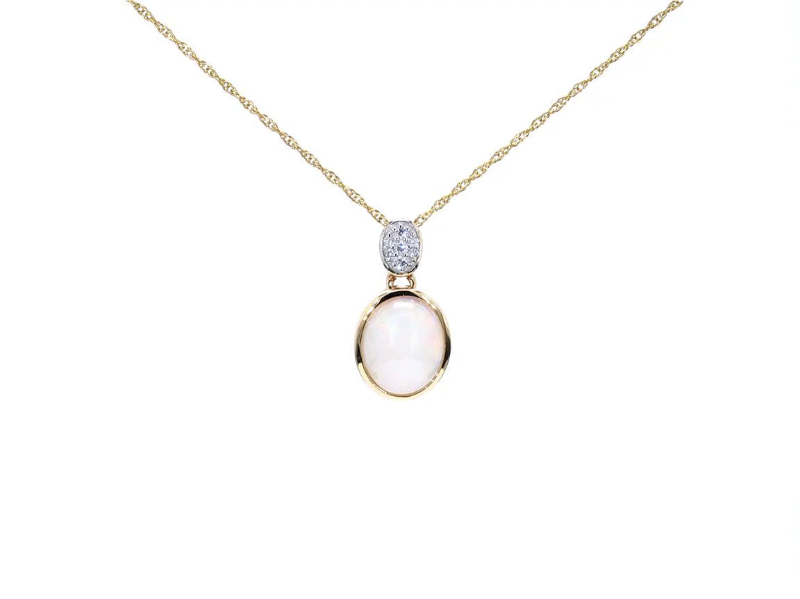 Ethiopian Opal Pendant With Diamonds 1.6 Carats 10K Yellow Gold