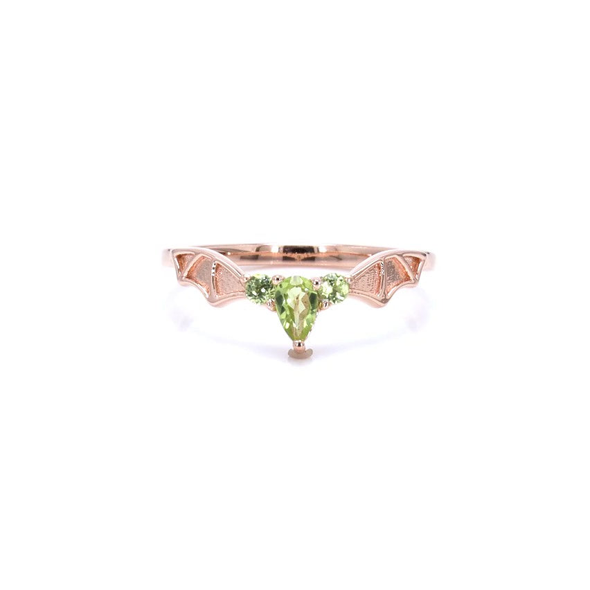 Peridot Bat Ring 0.26 Carats Gold Plated Silver