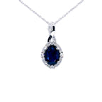 Blue Sapphire Pendant With Diamonds 1.68 Carats 14K White Gold