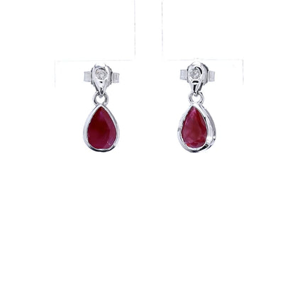 Ruby Earrings Diamonds 1.64 Carats 10K White Gold