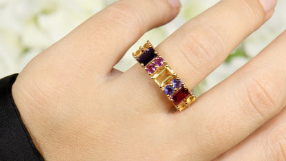 Multicolor Gemstones Ring Citrine Rhodolite Iolite 2.71 Carats 14K Gold Plated