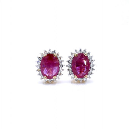 Ruby Earrings Diamonds 3.12 Carats 14K Yellow Gold
