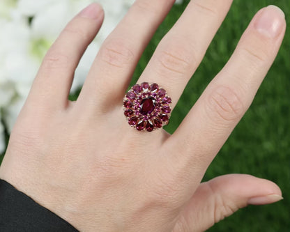 Rhodolite Cocktail Ring White Topaz 6.29 Carats 14K Rose Gold Plated