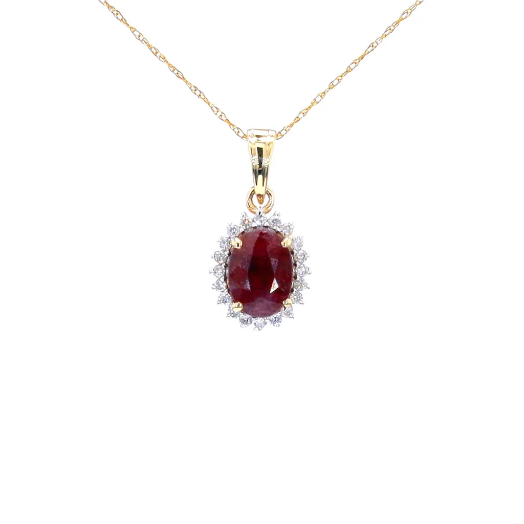 Ruby Pendant With Diamonds 1.56 Carats 10K Yellow Gold