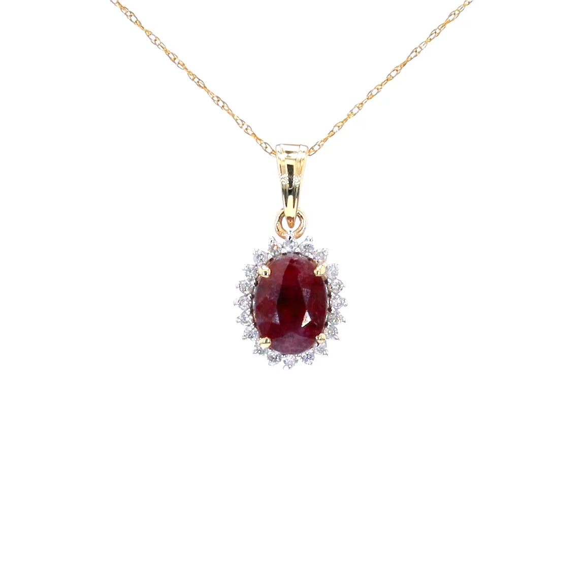 Ruby Pendant With Diamonds 1.56 Carats 10K Yellow Gold
