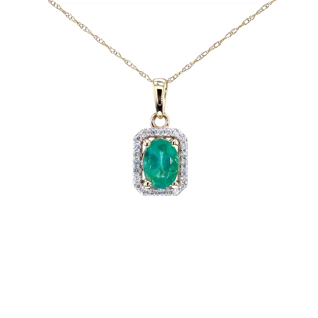 Zambian Emerald Pendant With Diamonds 0.8 Carats 10K Yellow Gold