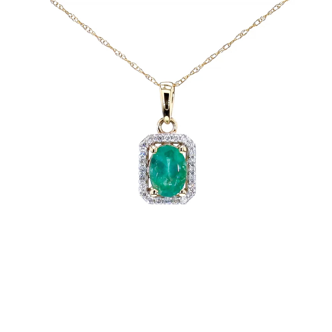 Zambian Emerald Pendant With Diamonds 0.8 Carats 10K Yellow Gold