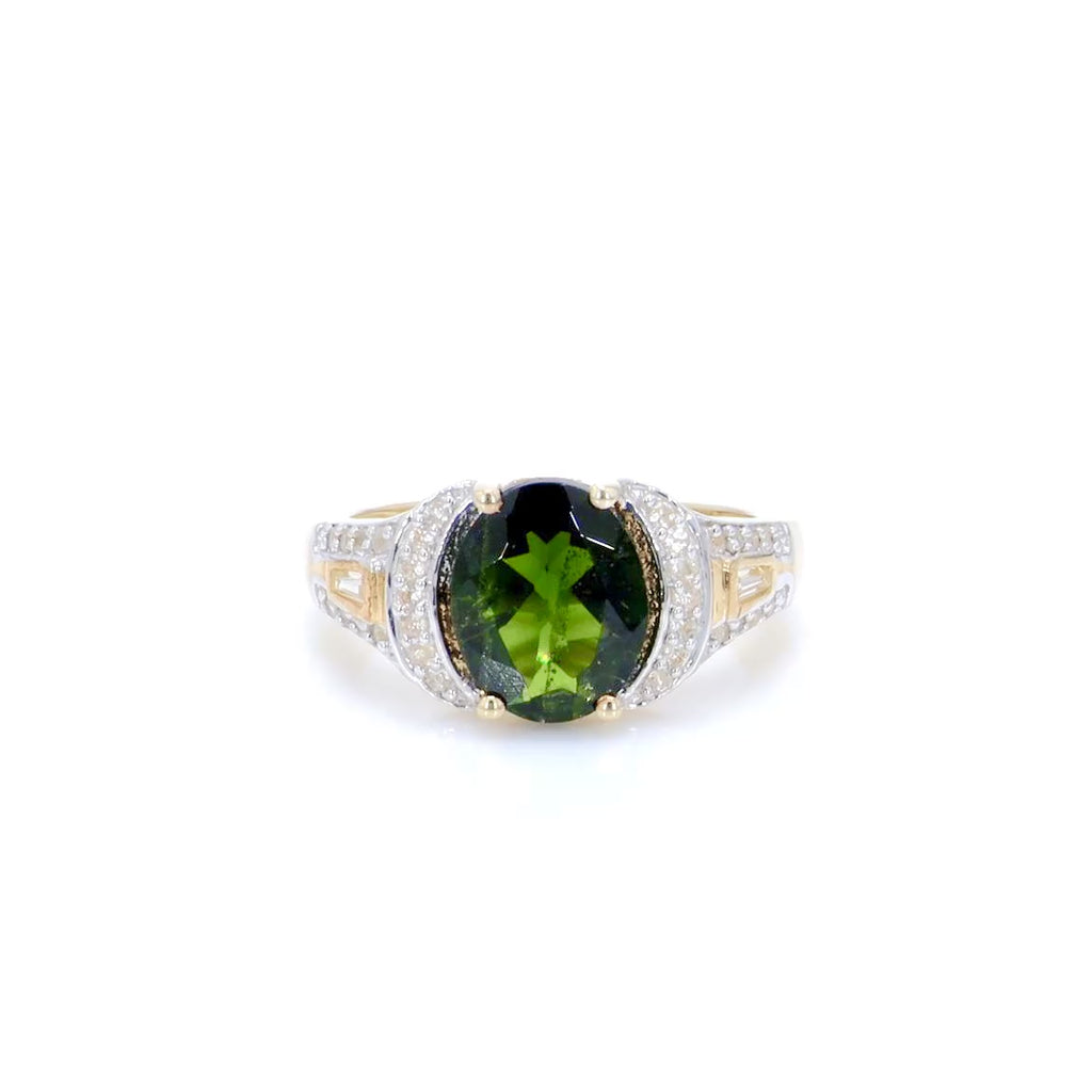 Chrome Diopside Ring With White Topaz 2.74 Carats Gold Plated Silver