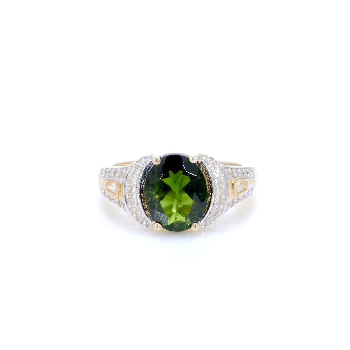 Chrome Diopside Ring With White Topaz 2.74 Carats Gold Plated Silver