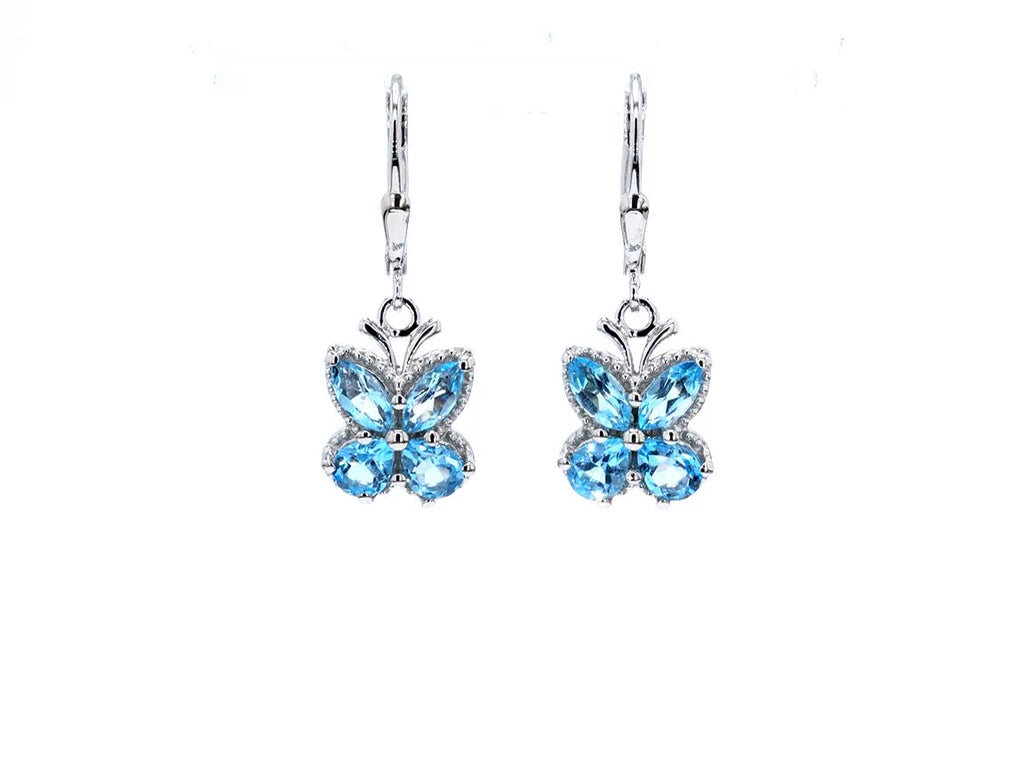 Swiss Blue Topaz Butterfly Earrings 2.68 Carats Sterling Silver