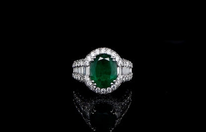 Oval Emerald Statement Ring With Diamond Setting 6.31 Carats 18K Gold