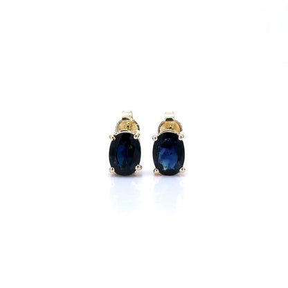 Blue Sapphire Stud Earrings 1.88 Carats 10K Yellow Gold