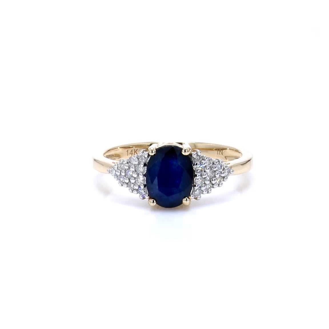 Blue Sapphire Ring With Diamonds 1.7 Carats 14K Yellow Gold