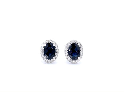 Blue Sapphire Earrings Diamonds 2.15 Carats 14K White Gold