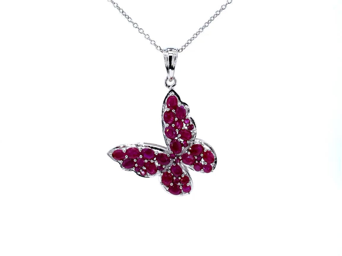 Ruby Butterfly Pendant 4.68 Carats Sterling Silver