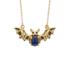 Blue Sapphire Bat Necklace With Black Spinel 1.16 Carats Gold Plated Silver