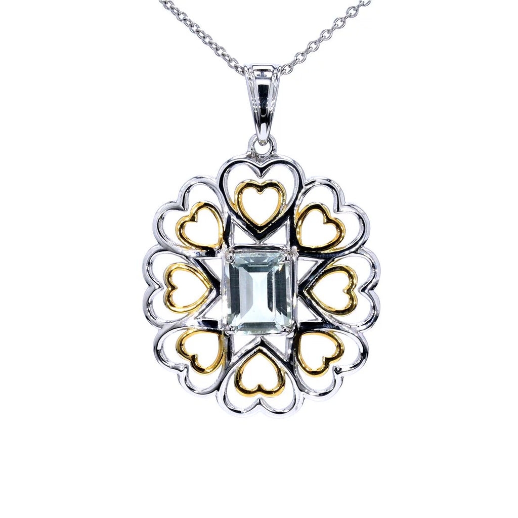 Green Amethyst Heart Pendant 2.08 Carats Gold Plated Silver