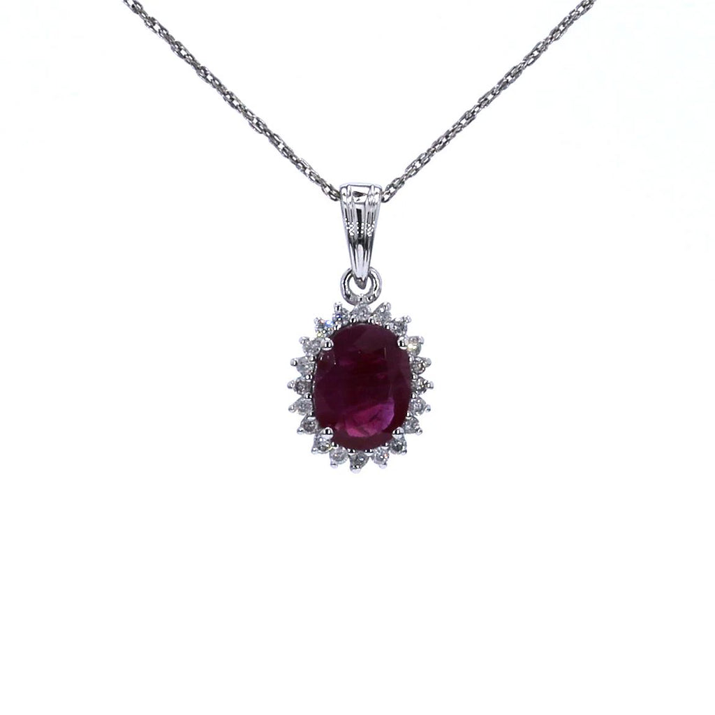 Ruby Pendant With Diamonds 1.56 Carats 10K White Gold