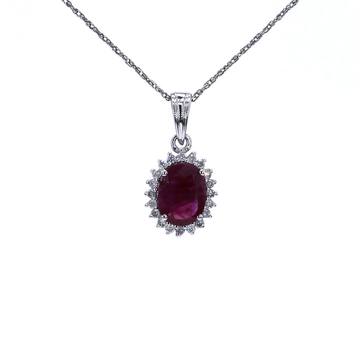 Ruby Pendant With Diamonds 1.56 Carats 10K White Gold