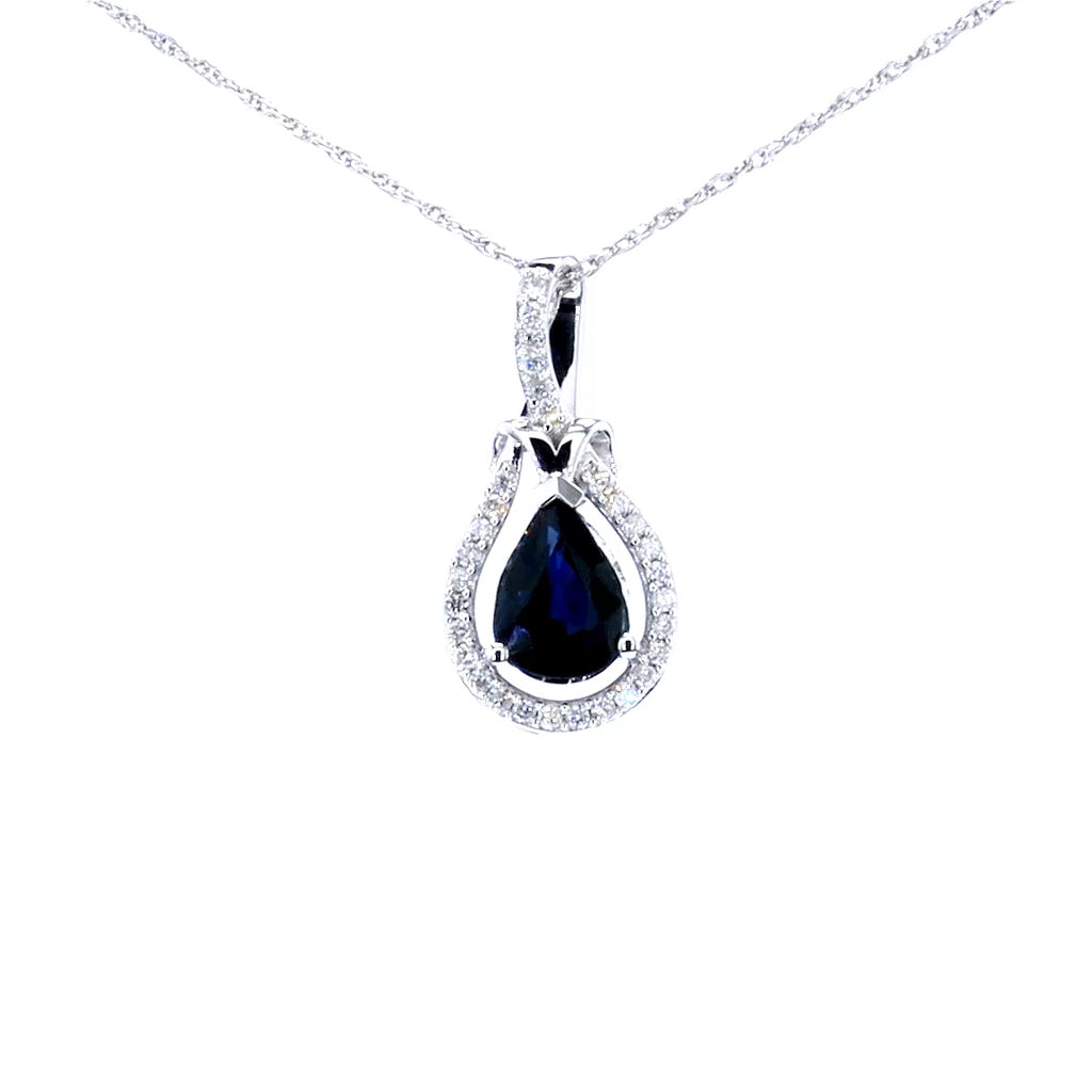 Blue Sapphire Knot Pendant With Diamonds 1.44 Carats 14K White Gold