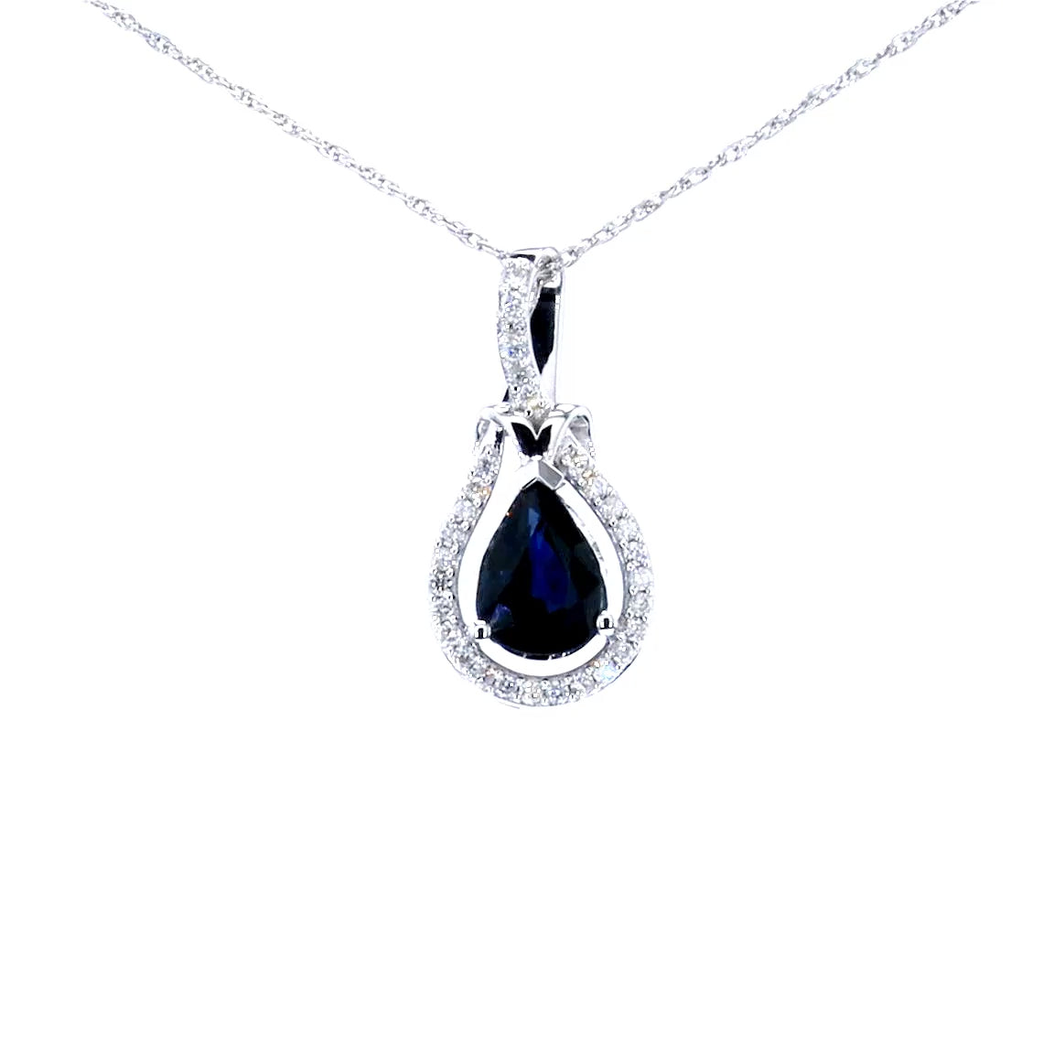 Blue Sapphire Knot Pendant With Diamonds 1.44 Carats 14K White Gold