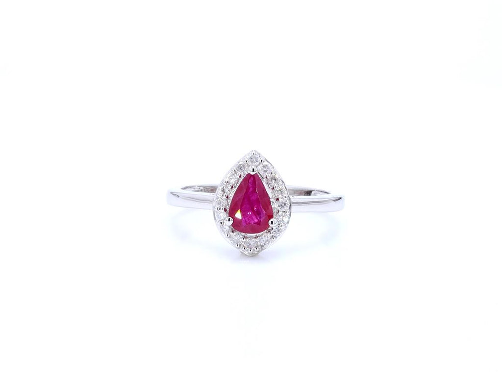 Ruby Ring With Diamonds 0.86 Carats 14K White Gold