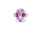 Pink Amethyst Ring With White Topaz 10.4 Carats Gold Plated Silver