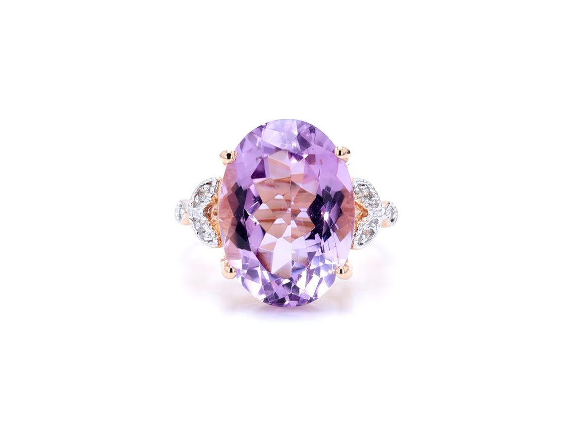 Pink Amethyst Ring With White Topaz 10.4 Carats Gold Plated Silver