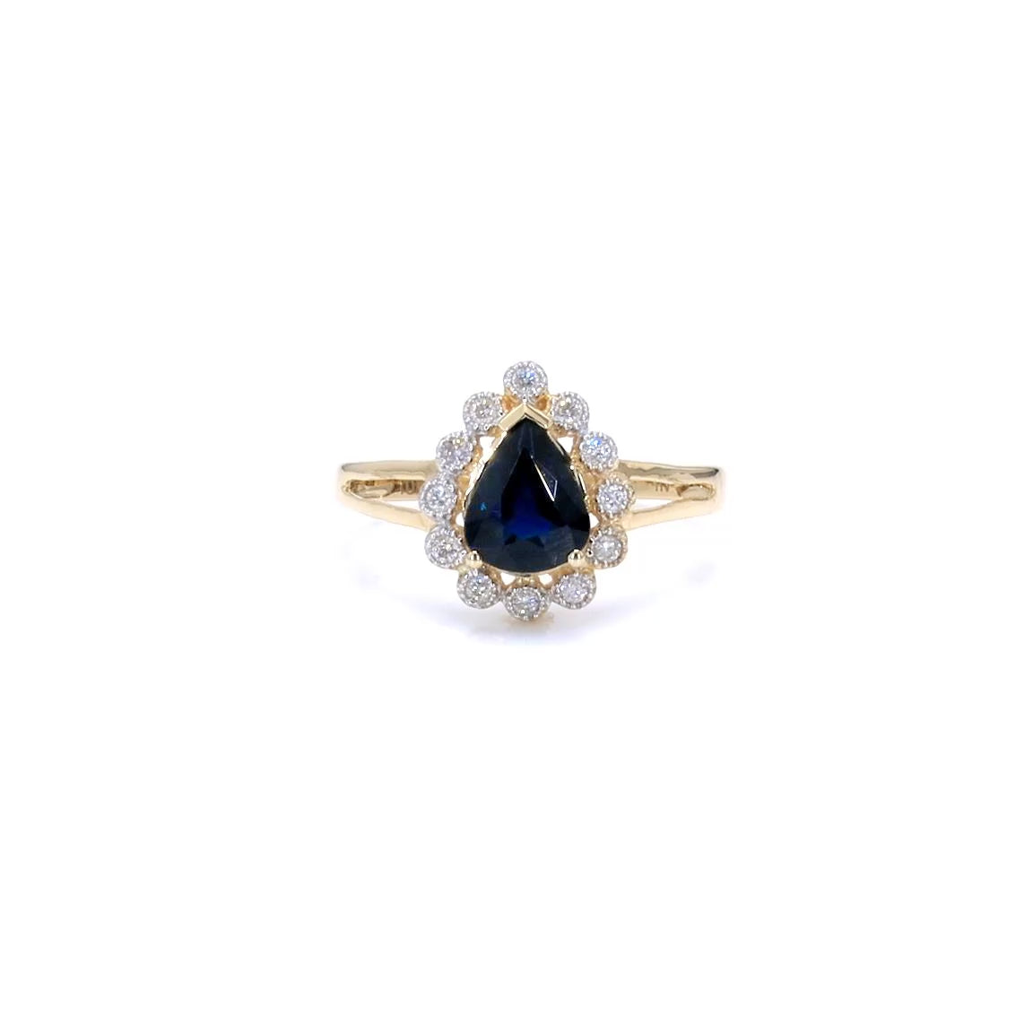 Blue Sapphire Ring With Diamonds 1.42 Carats 10K Yellow Gold