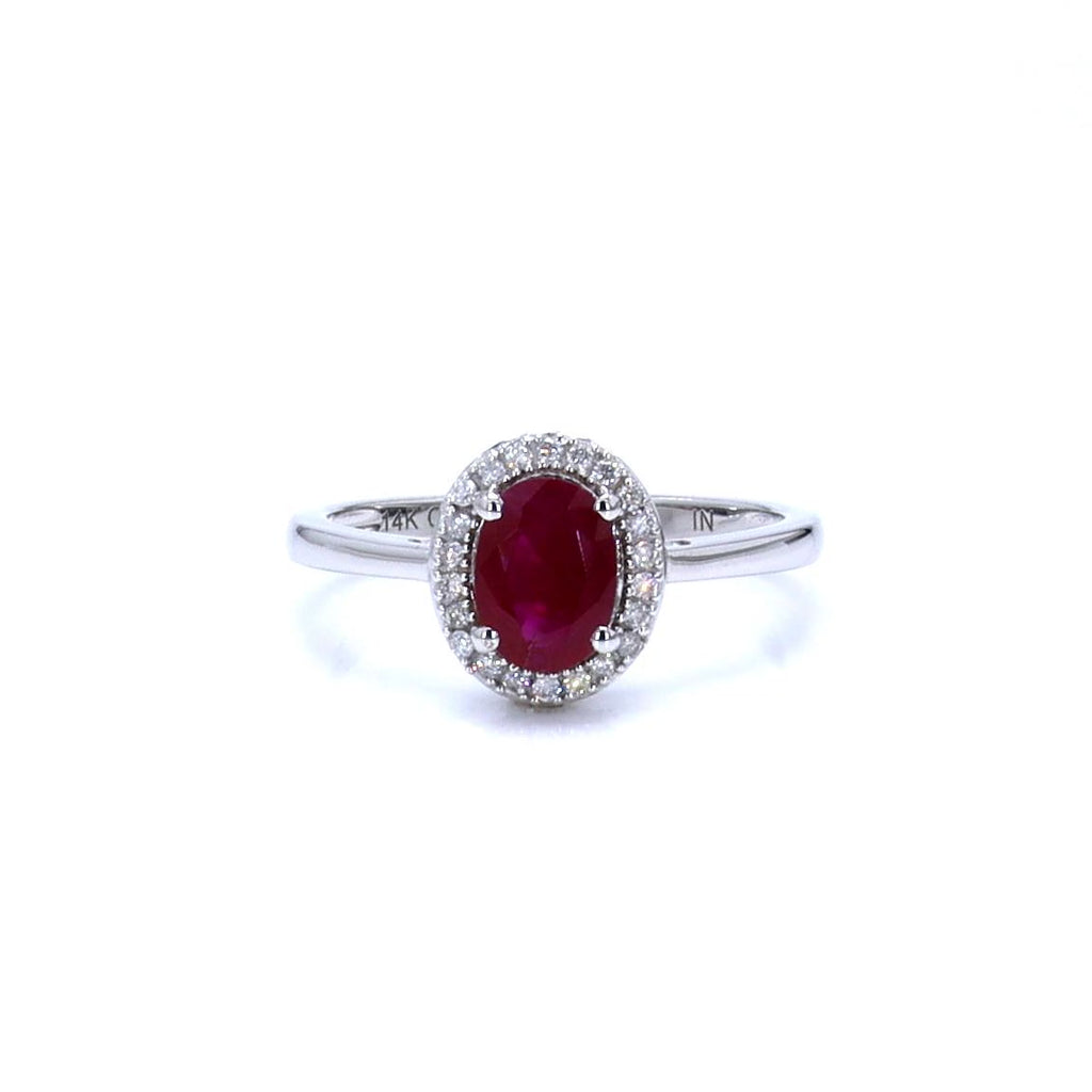 Ruby Ring With Diamonds 1.02 Carats 14K White Gold