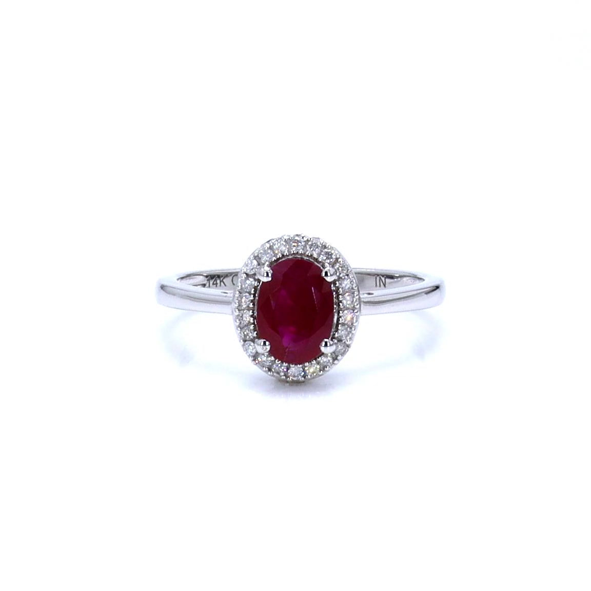 Ruby Ring With Diamonds 1.02 Carats 14K White Gold
