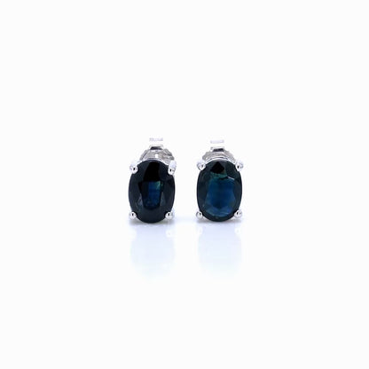 Blue Sapphire Earrings 1.88 Carats 14K White Gold