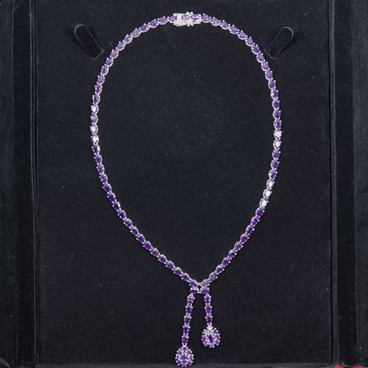 Natural Amethyst Double Drop Necklace 32 Carats Sterling Silver