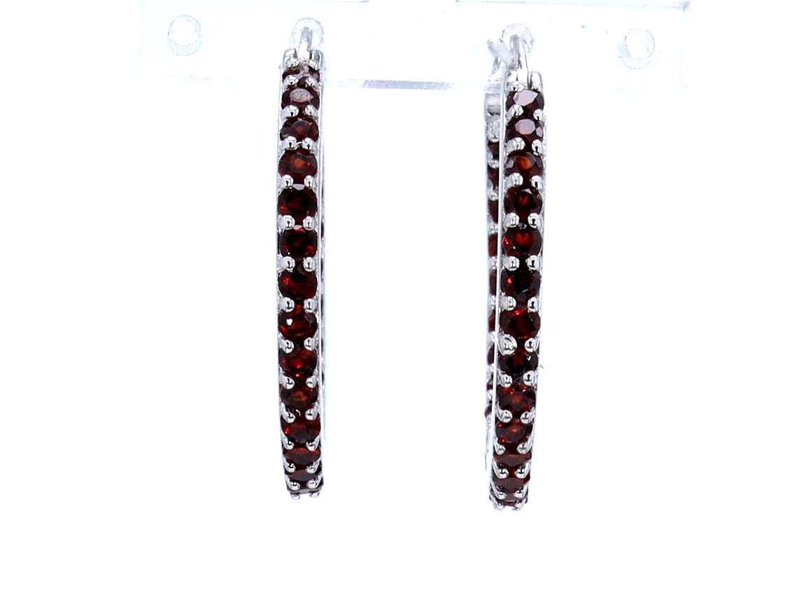 Garnet Hoop Earrings 1.9 Carats Sterling Silver