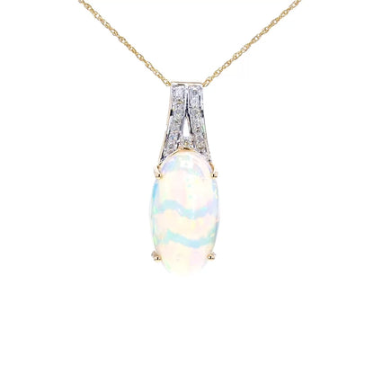 Ethiopian Opal Pendant Necklace Diamonds 7.55 Carats 14K Yellow Gold