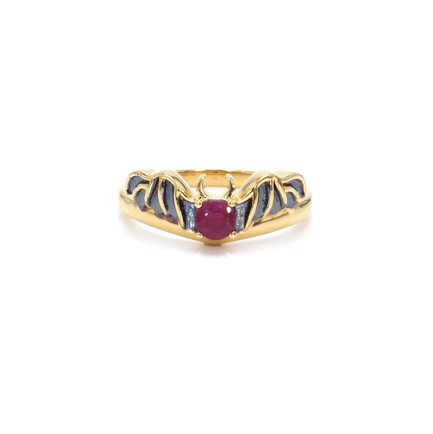 Ruby Bat Ring 0.32 Carats Gold Plated Silver