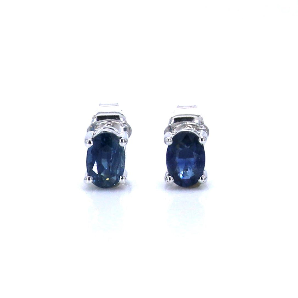 Blue Sapphire Stud Earrings 0.94 Carats 14K White Gold