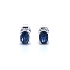 Blue Sapphire Stud Earrings 0.94 Carats 14K White Gold