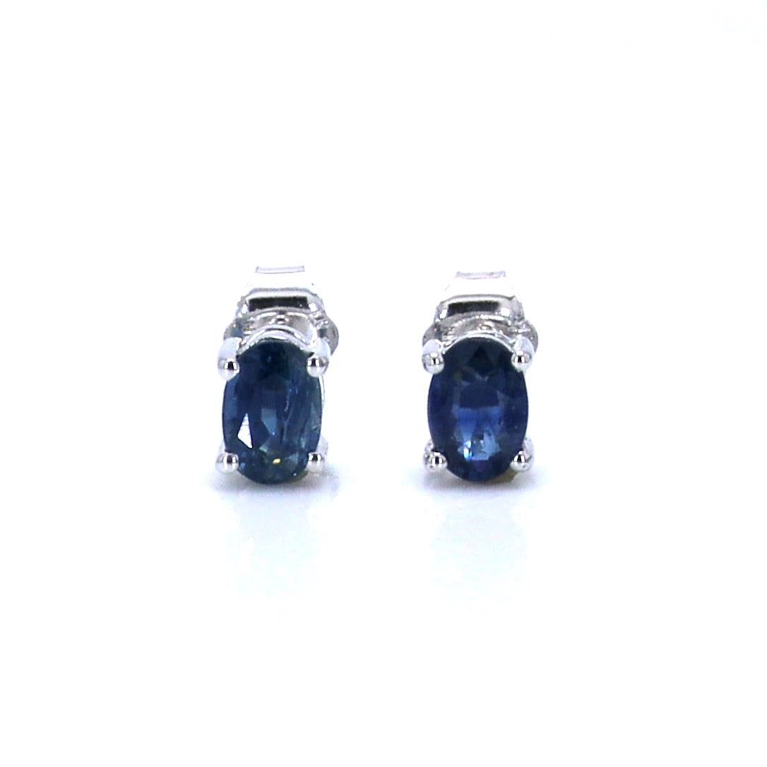 Blue Sapphire Stud Earrings 0.94 Carats 14K White Gold