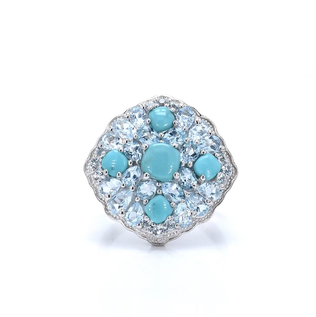 Blue Cocktail Ring Turquoise Blue Topaz 6.2 Carats